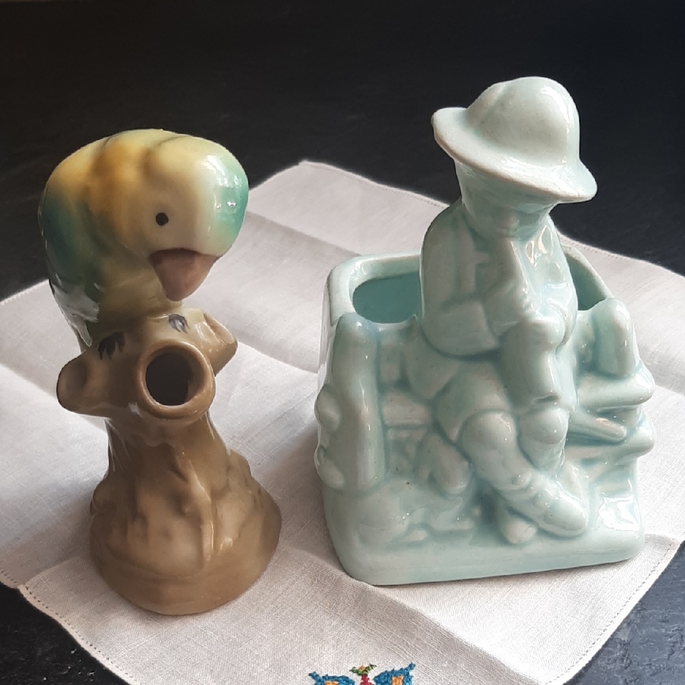 MCM VINTAGE Ceramic Parrot VASE 🦜➕ 👦Boy PLANTER Set